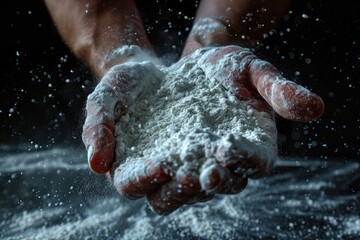 White Gypsum Powder in Hands, Clay or Diatomite Isolated, Hands Hold Powdered Chemicals, AI