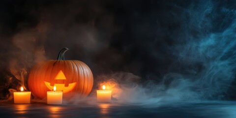 Spooky Halloween Pumpkin with Candles created by ai
