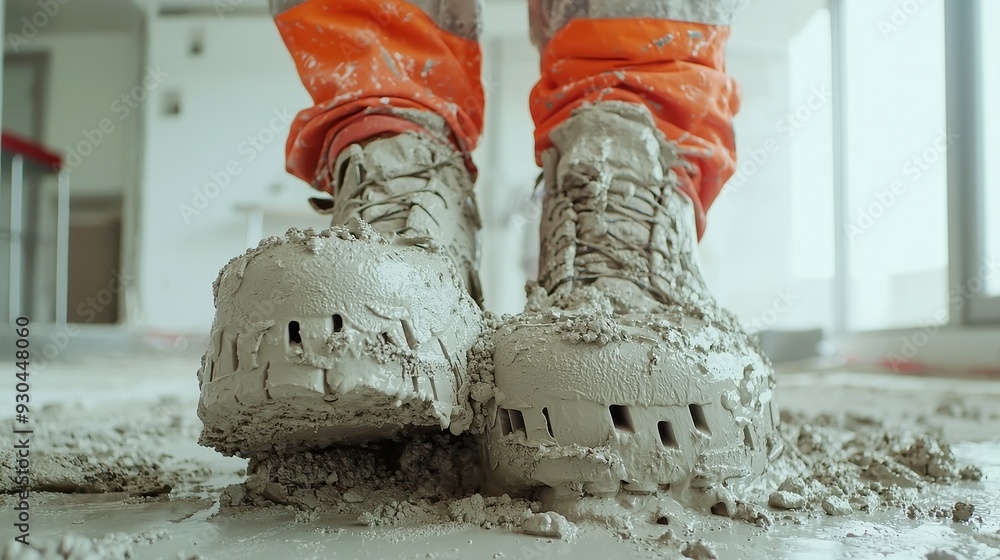 Poster worker coating structure with wet cement, applying a smooth layer of cement to a surface, ensuring e