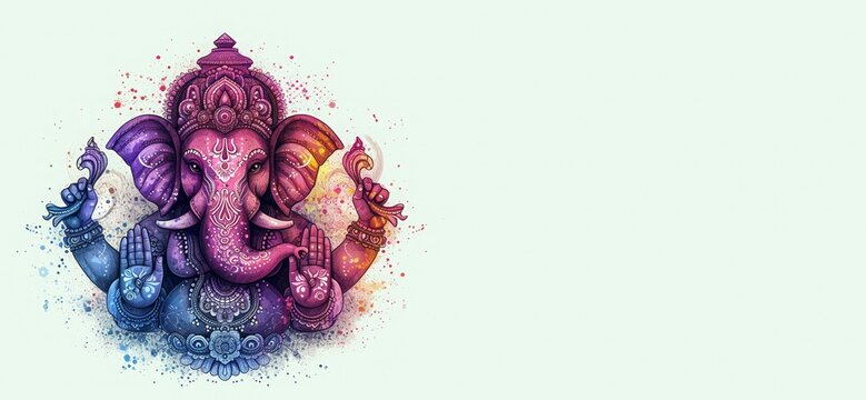 Watercolor Indian elephant  on white background. Elephant festival in India concept. Ganesh Chaturthi cartoon greeting card, print, poster.