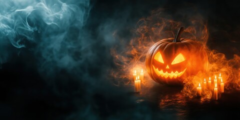Spooky Halloween Pumpkin with Candles created by ai