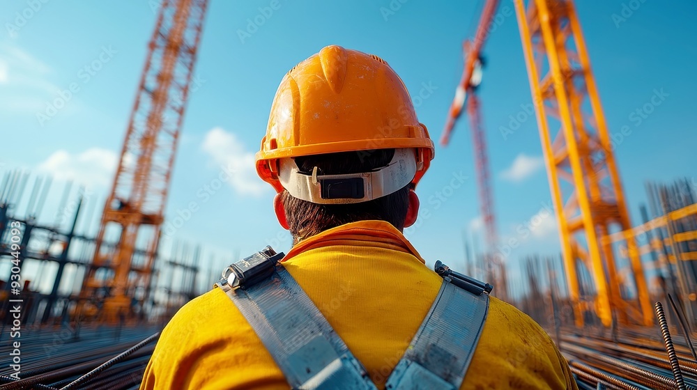 Poster reinforcing concrete structures, workers skillfully positioning rebar to strengthen concrete forms p