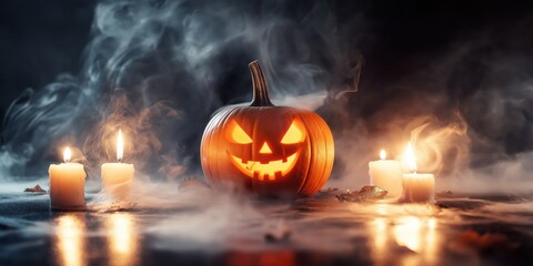 Spooky Halloween Pumpkin with Candles created by ai