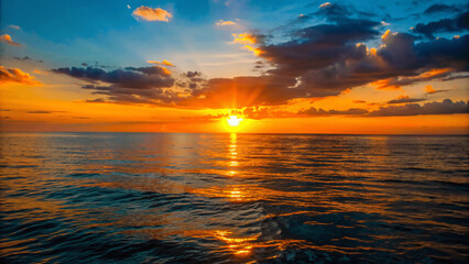 Fototapeta premium Panoramic sea sunset sky of clouds with beautiful tones on nature