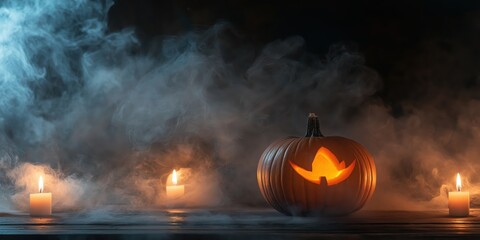 Spooky Halloween Pumpkin with Candles created by ai