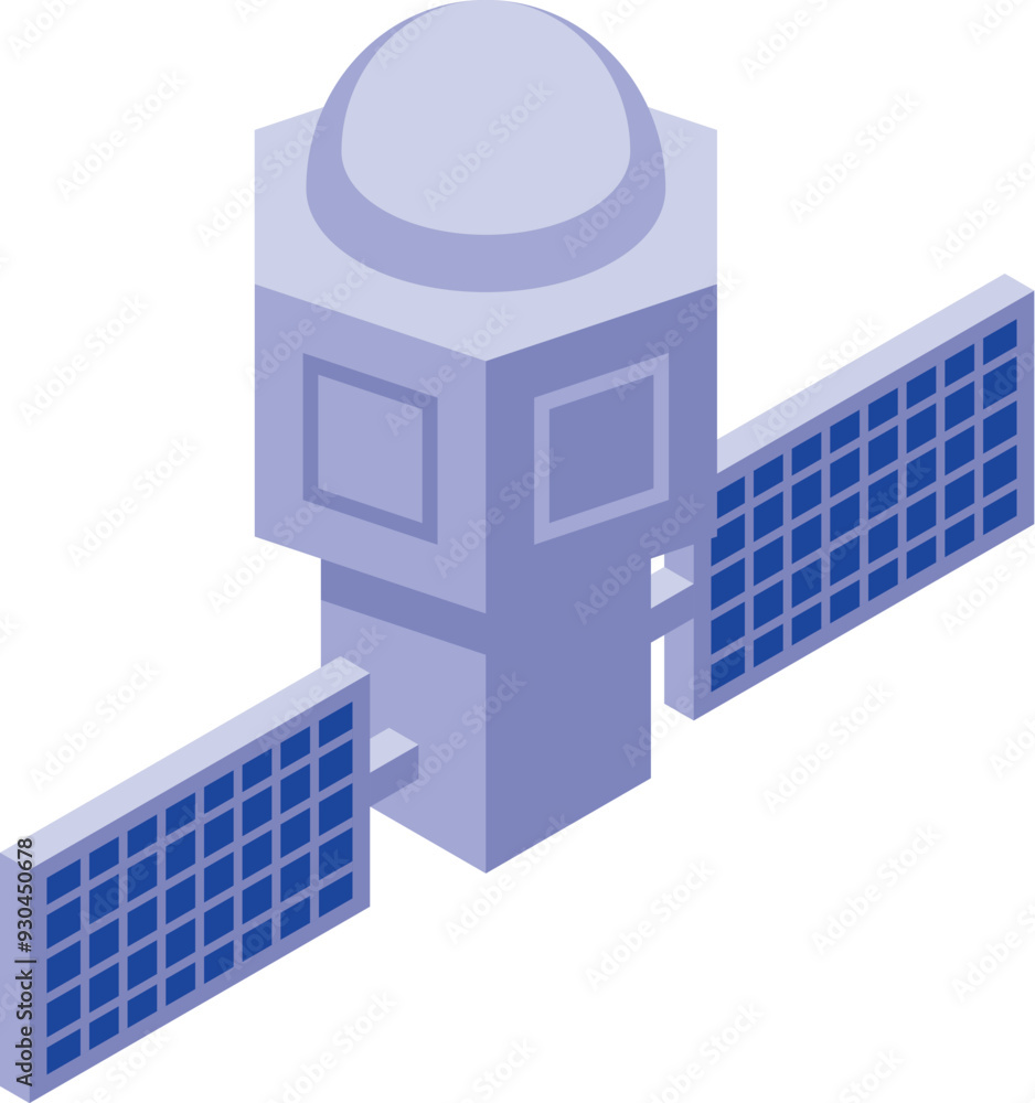 Poster space satellite with solar panels orbiting around earth collecting data and transmitting signal