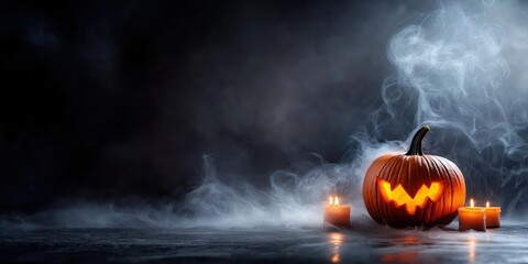 Spooky Halloween Pumpkin with Candles created by ai