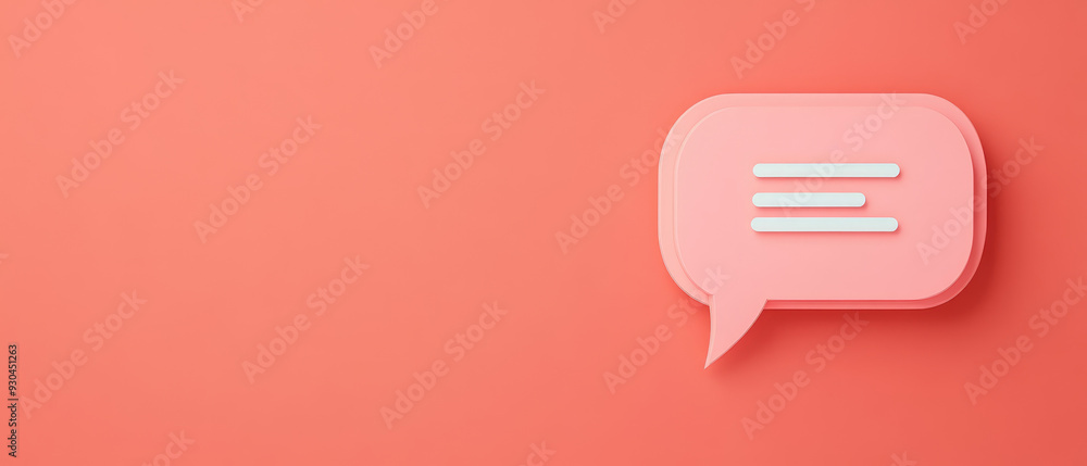Poster stylized chat bubble on a coral backdrop, modern design emphasizing communication and messaging, per