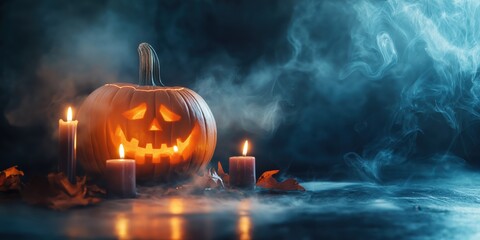 Spooky Halloween Pumpkin with Candles created by ai
