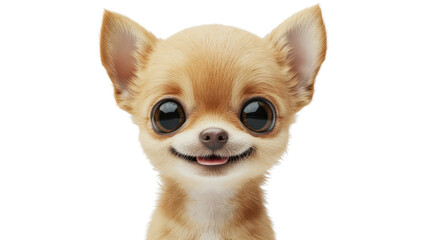 Fototapeta premium Realistic 3d render of a happy, furry and cute baby Chihuahua smiling with big eyes looking strainght