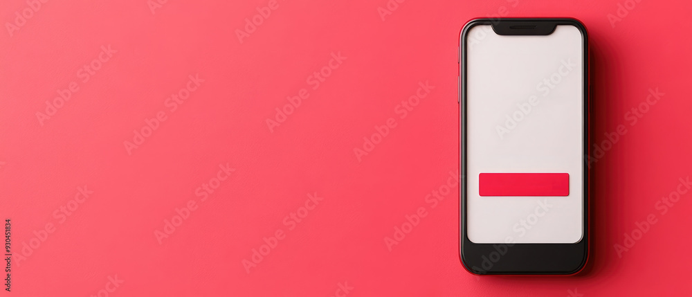 Poster smartphone on a vibrant coral background, screen displaying a blank white interface with a prominent