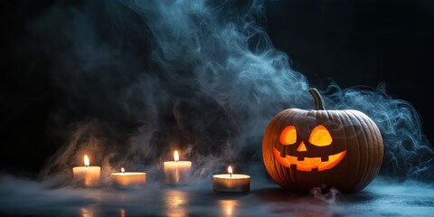 Spooky Halloween Pumpkin with Candles created by ai