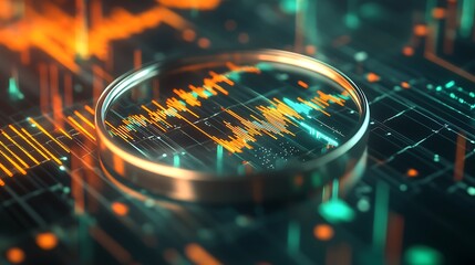 Magnifying Glass Examining Digital Data Visualization
