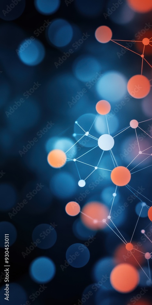 Poster abstract background with vibrant circles and connected lines against a dark backdrop, ideal for tech