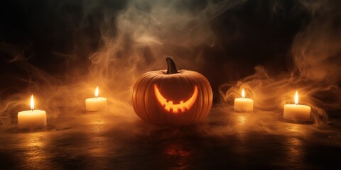 Naklejka premium Spooky Halloween Pumpkin with Candles created by ai