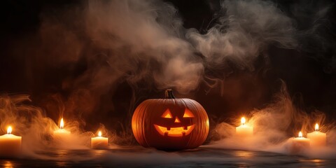 Spooky Halloween Pumpkin with Candles created by ai