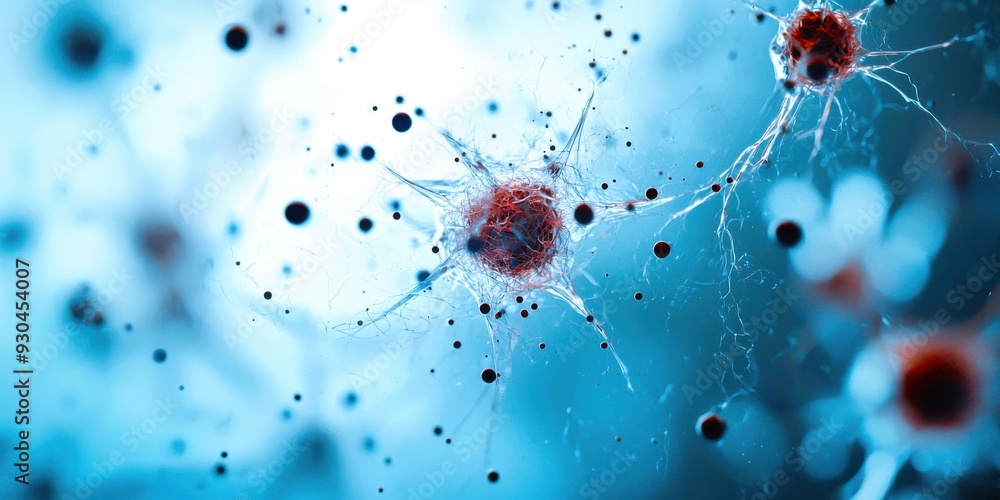 Poster close-up view of a cell under a microscope, showcasing intricate details and vibrant colors in a sci