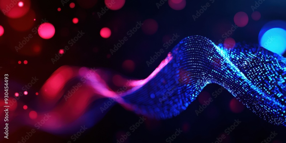 Poster dynamic abstract wave with vibrant colors in a dark background, ideal for technology and digital the