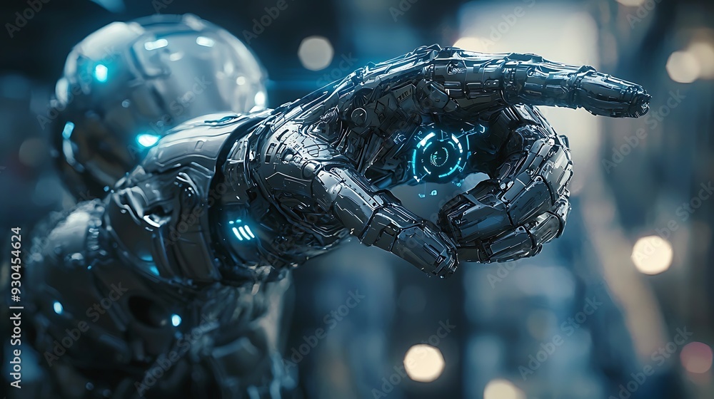 Poster cyborg technology integrated with cybernetics and biomechanics, highlighting the fusion of human and