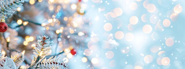 horizontal blue Christmas lights background with copy space for text. For banner, design, social media, blog, cover, wallpaper, thumbnail, youtube, etsy	
