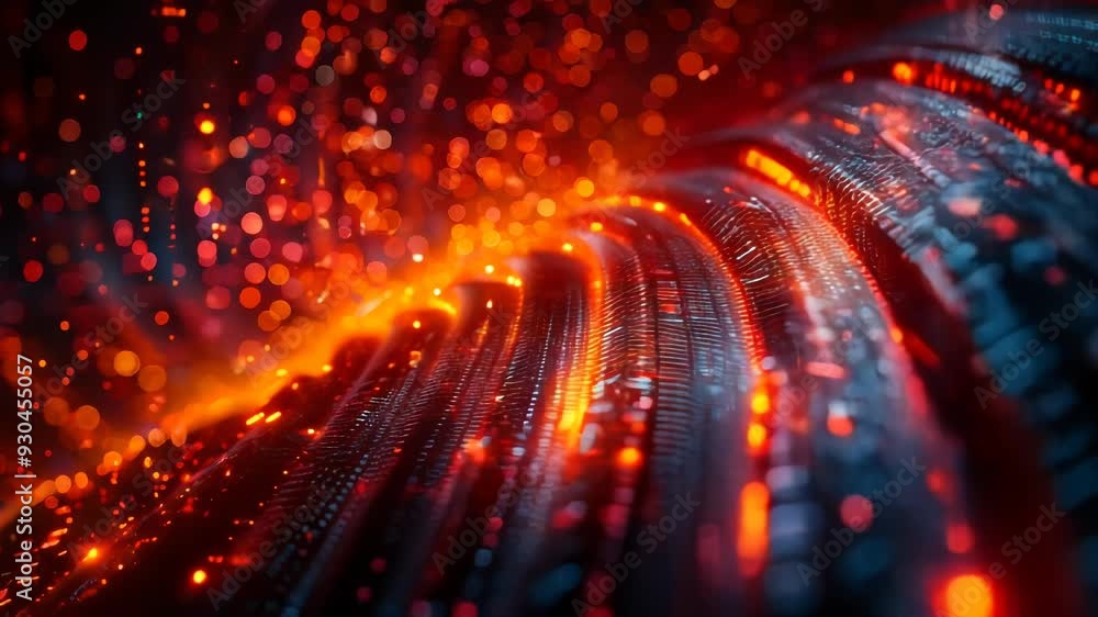 Poster encrypted data streams: visualizing cybersecurity, intricate patterns of digital encryption symbols,