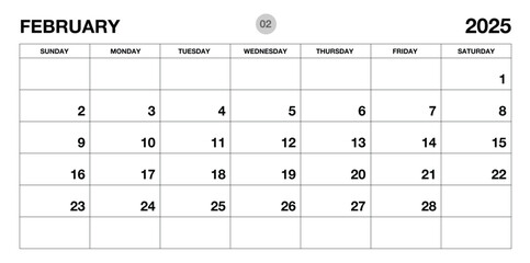 February 2025 year planner template, calendar 2025 template, monthly and yearly planners. organizer diary. week start Sunday, corporate planner template, Desk calendar 2025, Horizontal layout