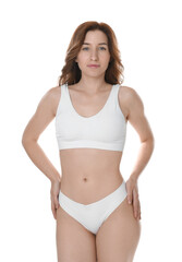 Fototapeta premium Woman with slim body posing on white background