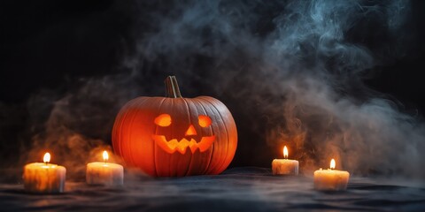 Naklejka premium Spooky Halloween Pumpkin with Candles created by ai