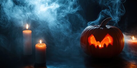 Spooky Halloween Pumpkin with Candles created by ai