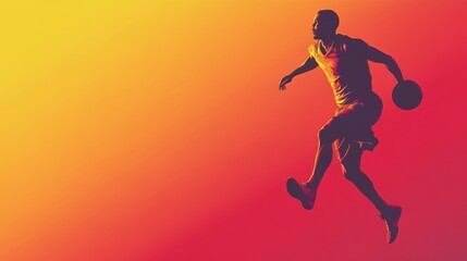 Obraz premium A silhouette of a basketball player in mid-air, showcasing athleticism and movement.