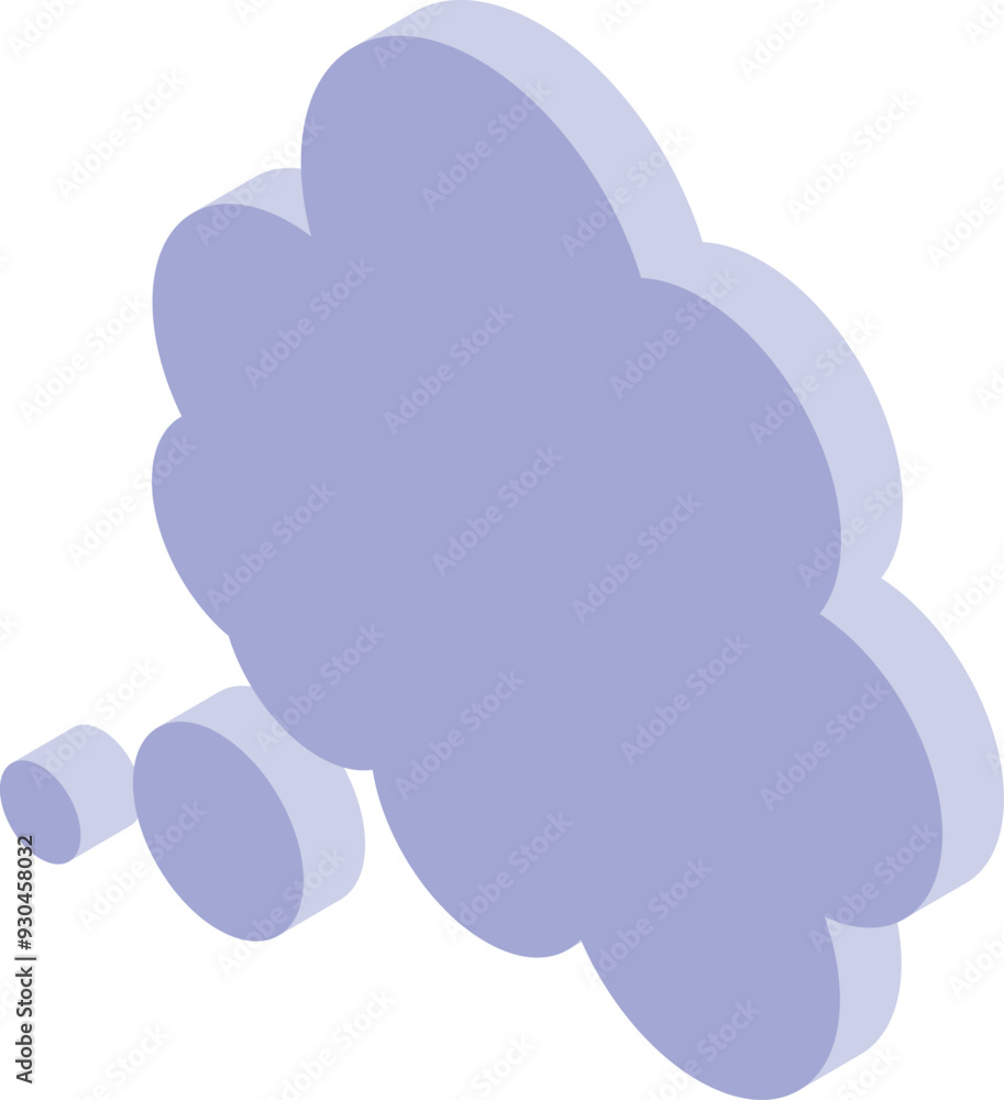 Poster 3d illustration of a purple thought bubble floating with smaller bubbles following behind on a white