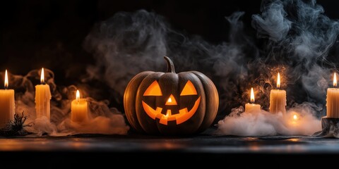 Spooky Halloween Pumpkin with Candles created by ai