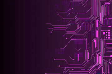 Abstract image of a circuit board with glowing lines and nodes on a pink gradient background. The intricate network of connections creates a modern, tech-inspired visual. Copy space available