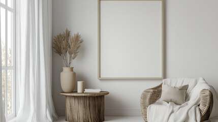 Mock up picture frame in home interior background