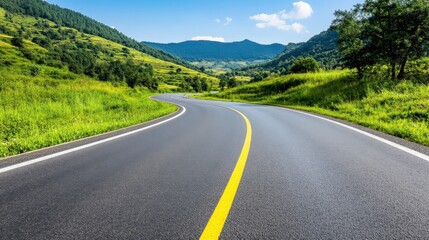 Fototapeta premium A long road with a yellow line down the middle