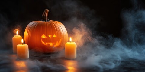 Spooky Halloween Pumpkin with Candles created by ai