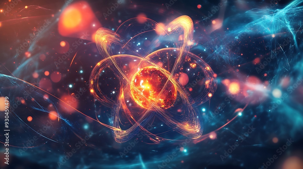 Aufkleber glowing atomic structure with abstract background