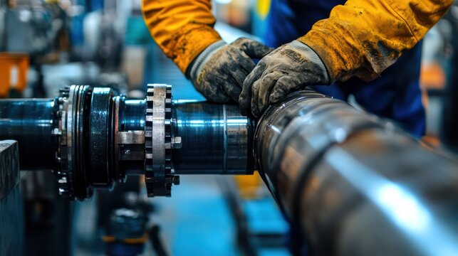 Worker using a pipe cutter to prepare a section of piping, focusing on precision and preparation in piping work.
