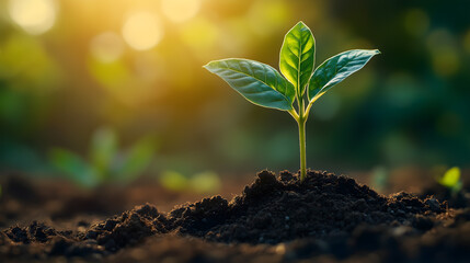 Fototapeta premium New Life Emerging at Sunset: A Young Plant's Beginning