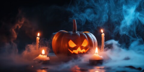 Spooky Halloween Pumpkin with Candles created by ai