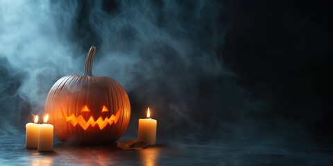 Spooky Halloween Pumpkin with Candles created by ai