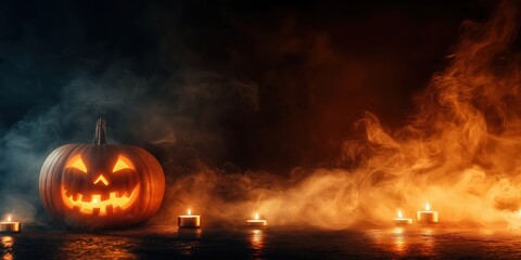 Spooky Halloween Pumpkin with Candles created by ai
