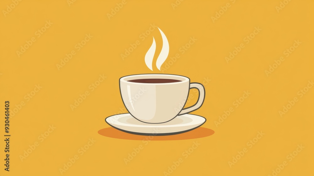 Canvas Prints Warm Coffee Cup on Yellow Background