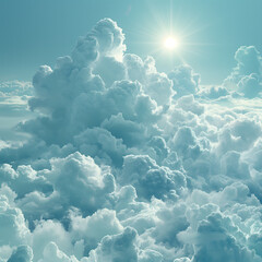 Serene Cloudscape with Sunlight Peeking Through Majestic Cumulus Clouds