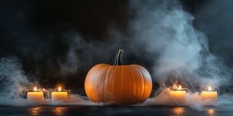 Spooky Halloween Pumpkin with Candles created by ai