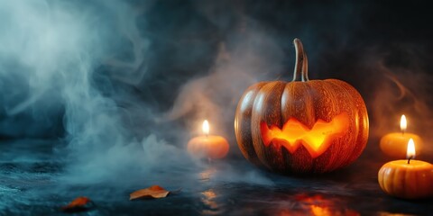 Spooky Halloween Pumpkin with Candles created by ai