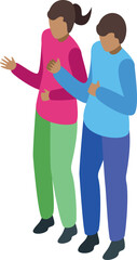 Fototapeta premium Young couple is having a lively conversation while walking side by side
