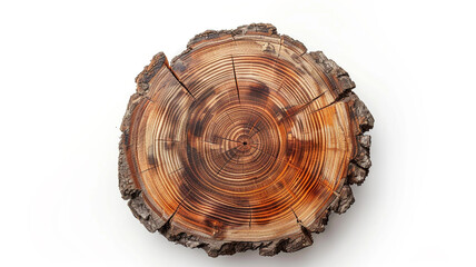 a cut tree trunk or log with visible wood rings isolated on a white background