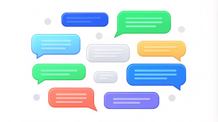 Obraz premium Beautiful 3d render design set of a different chatting sms template bubbles. blank colorful text bubbles Vector illustration