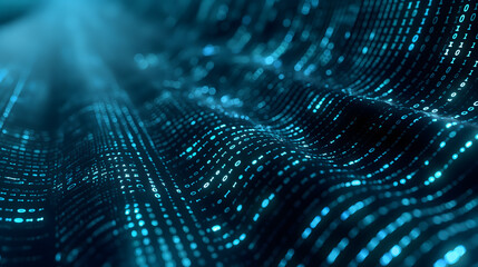 Dynamic Abstract Digital Landscape with Flowing Data Particles and Neon Lights